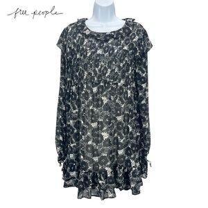 Free‎ People Women XS These Dreams Floral Long Sleeve Ruffle Mini Dress Boho